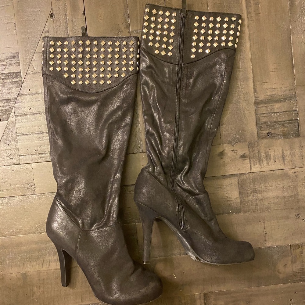 BCBG Faux Brown Leather Boots Mid Calf Sz 8